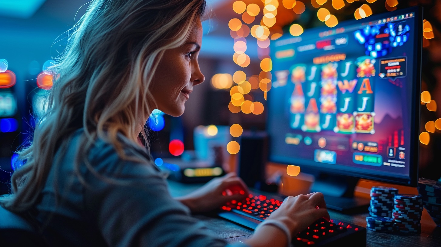 A girl is playing at an online casino